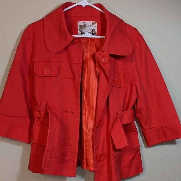 Kensie Short Red Peacoat with Belt NWOT - Picture 1 of 7